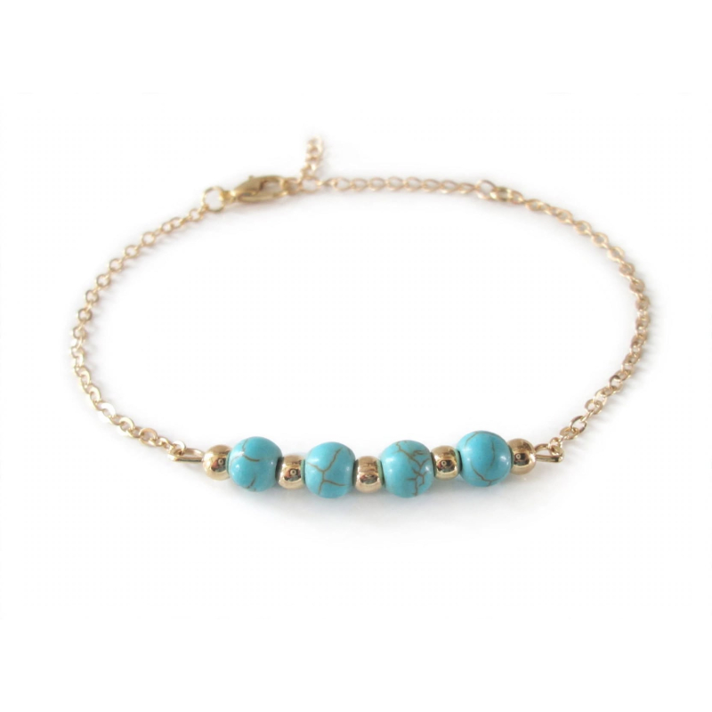 Armband goudkleurig | tuquoise kralen