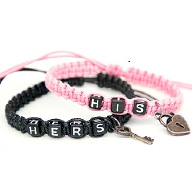 Couple bracelets | His lock, hers key | zwart, roze | relatie kado | armbandenset
