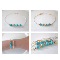 Armband goudkleurig | tuquoise kralen