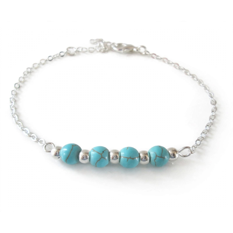 Armband zilverkleurig | tuquoise kralen