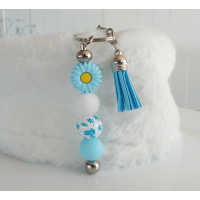 Sleutelhanger met kralen en kwastje | bloem | blauw