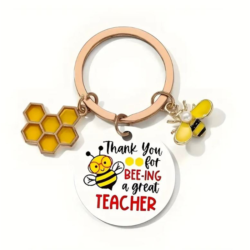Bedankje juf- Bijtje sleutelhanger "BEE-ING a great Teacher"