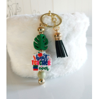 Sleutelhanger met kralen | groen | best teacher ever | goudkleurig