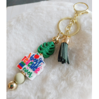 Sleutelhanger met kralen | groen | best teacher ever | goudkleurig