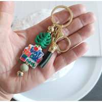 Sleutelhanger met kralen | groen | best teacher ever | goudkleurig