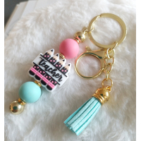 Sleutelhanger met kralen | teacher | goudkleurig, roze, mint | juffendag 