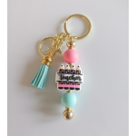Sleutelhanger met kralen | teacher | goudkleurig, roze, mint | juffendag 