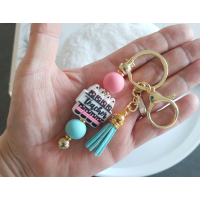 Sleutelhanger met kralen | teacher | goudkleurig, roze, mint | juffendag 