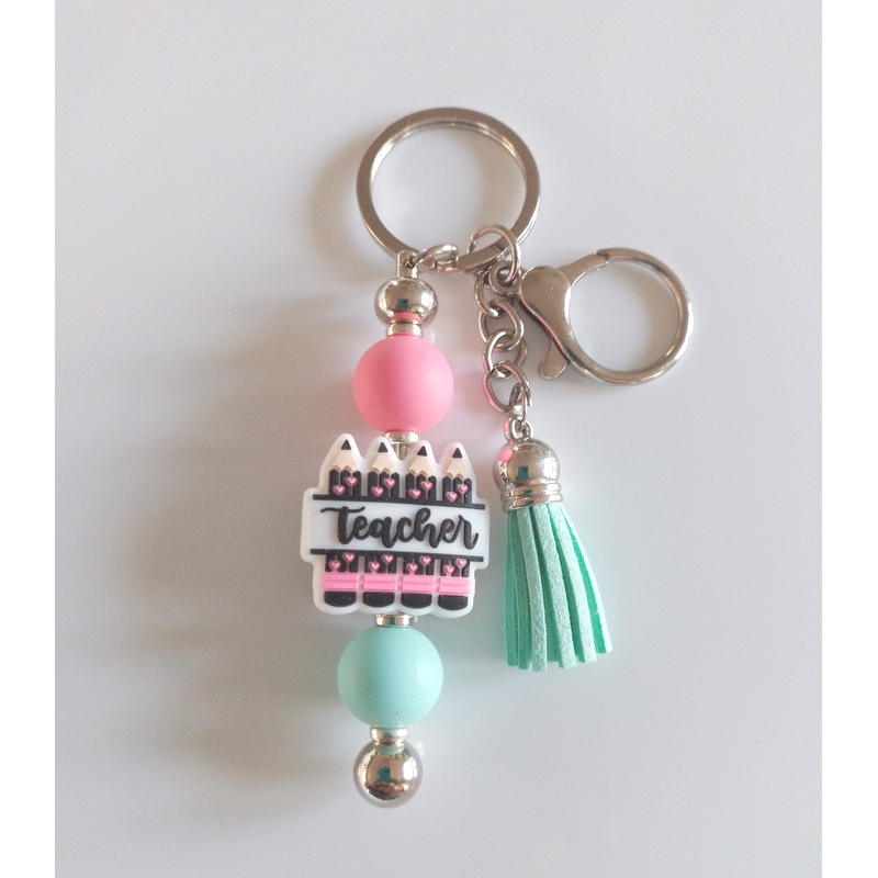 Sleutelhanger met kralen | mint, roze | teacher