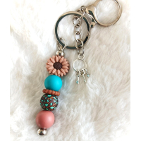 Sleutelhanger met kralen | bloem | bruin, teal | sleutelbosje