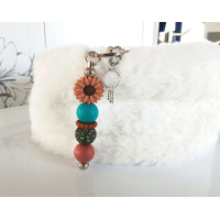 Sleutelhanger met kralen | bloem | bruin, teal | sleutelbosje