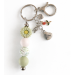 Sleutelhanger met kralen met bloem | mom, love, thank you | groen | Moederdag
