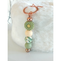 Sleutelhanger met kralen | groen, wit | rosé