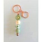 Sleutelhanger met kralen | groen, wit | rosé