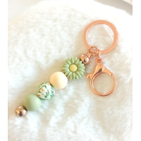 Sleutelhanger met kralen | groen, wit | rosé