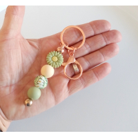 Sleutelhanger met kralen | groen, wit | rosé