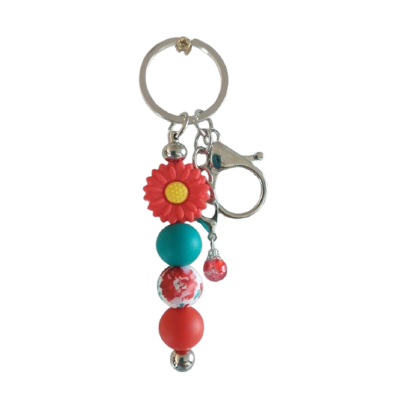 Sleutelhanger met kralen | rood | bloem