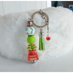 Sleutelhanger met kralen en kwastje | cactus, boeken | rood & groen