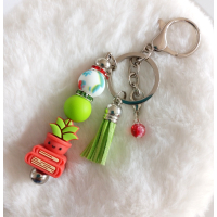 Sleutelhanger met kralen en kwastje | cactus, boeken | rood & groen