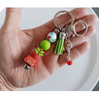 Sleutelhanger met kralen en kwastje | cactus, boeken | rood & groen