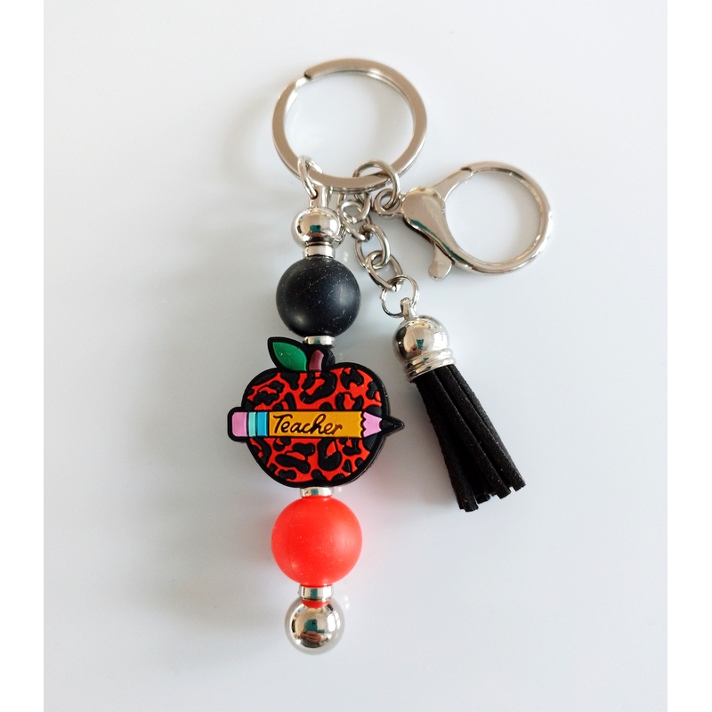 Sleutelhanger met kralen | Teacher | rood | juffendag | kado juf