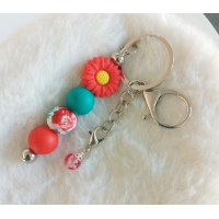 Sleutelhanger met kralen | rood | bloem