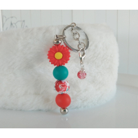 Sleutelhanger met kralen | rood | bloem