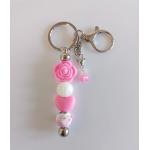 Sleutelhanger met kralen | roze | roos | hart