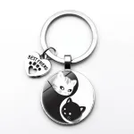 Sleutelhanger | Yin Yang, kat, | zwart/wit