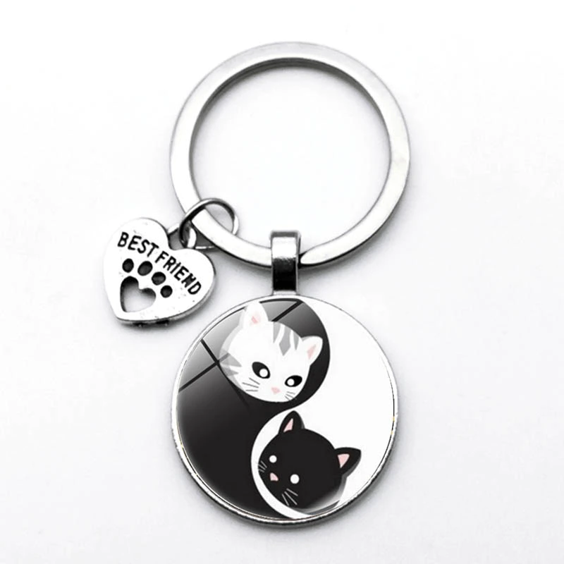 Sleutelhanger | Yin Yang, kat, | zwart/wit