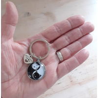 Sleutelhanger | Yin Yang, kat, | zwart/wit