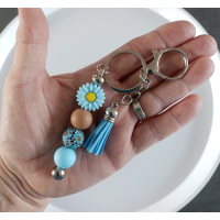 Sleutelhanger met kralen en kwastje | blauw & bruin