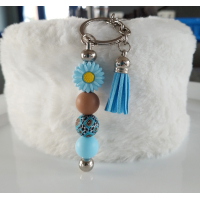 Sleutelhanger met kralen en kwastje | blauw & bruin