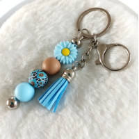Sleutelhanger met kralen en kwastje | blauw & bruin