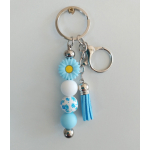 Sleutelhanger met kralen en kwastje | bloem | blauw