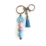 Sleutelhanger met kralen en kwastje | blauw,roze