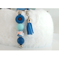 Sleutelhanger met kralen en kwastje | blauw | bloem