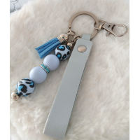 Sleutelhanger met kralen en kwastje | pu leer | blauw