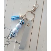 Sleutelhanger met kralen en kwastje | pu leer | blauw