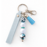 Sleutelhanger met kralen en kwastje | pu leer | blauw
