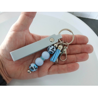 Sleutelhanger met kralen en kwastje | pu leer | blauw