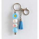 Sleutelhanger met kralen en kwastje | blauw, wit
