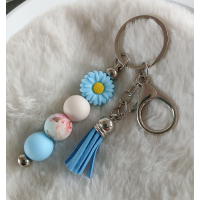 Sleutelhanger met kralen en kwastje | blauw, wit