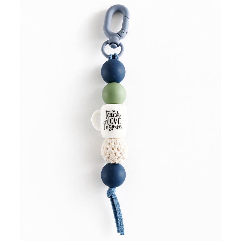Sleutelhanger met kralen | blauw, groen | Teach,love, inspire | bedankje juf