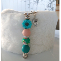 Sleutelhanger met kralen | bloem, uil | teal, roze