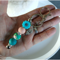 Sleutelhanger met kralen | bloem, uil | teal, roze