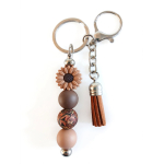 Sleutelhanger met kralen & kwastje | bruin