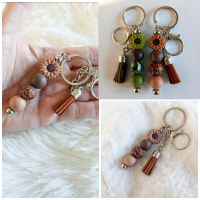 Sleutelhanger met kralen & kwastje | bruin