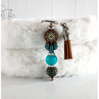 Sleutelhanger met kralen en kwastje | bruin, teal | dromenvanger