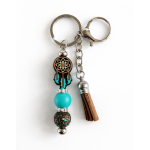 Sleutelhanger met kralen en kwastje | bruin, teal | dromenvanger